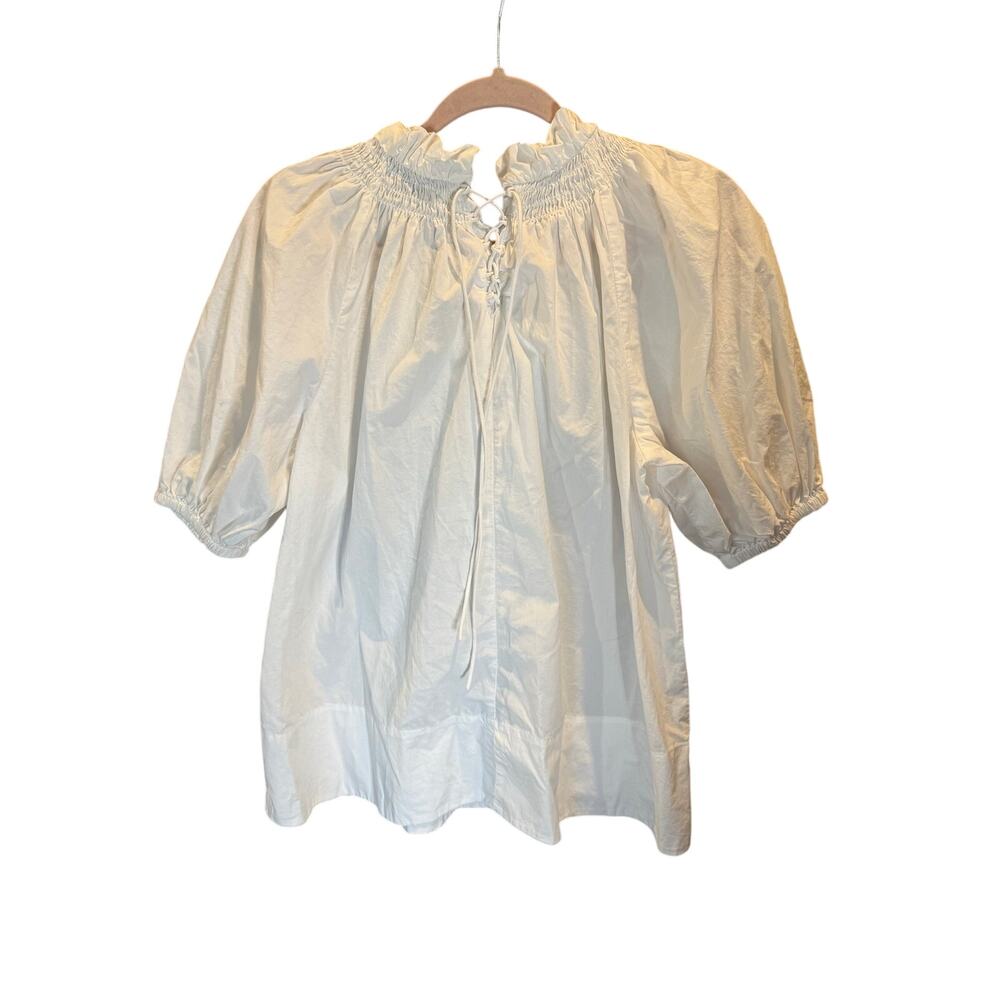 J.Crew Re-Imagined White Puff Sleeve Smocked Peasant Blouse Women’s Size Small - Picture 2 of 8